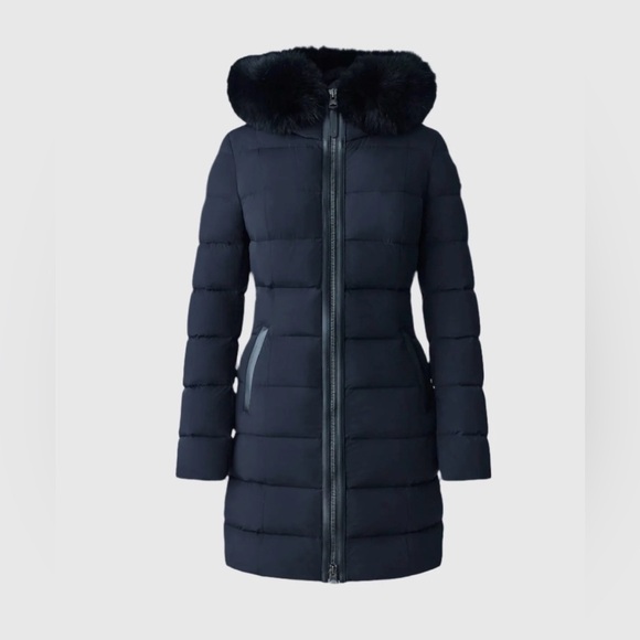 NWT MACKAGE Calla Leather-Trim Down Coat In Black Size S